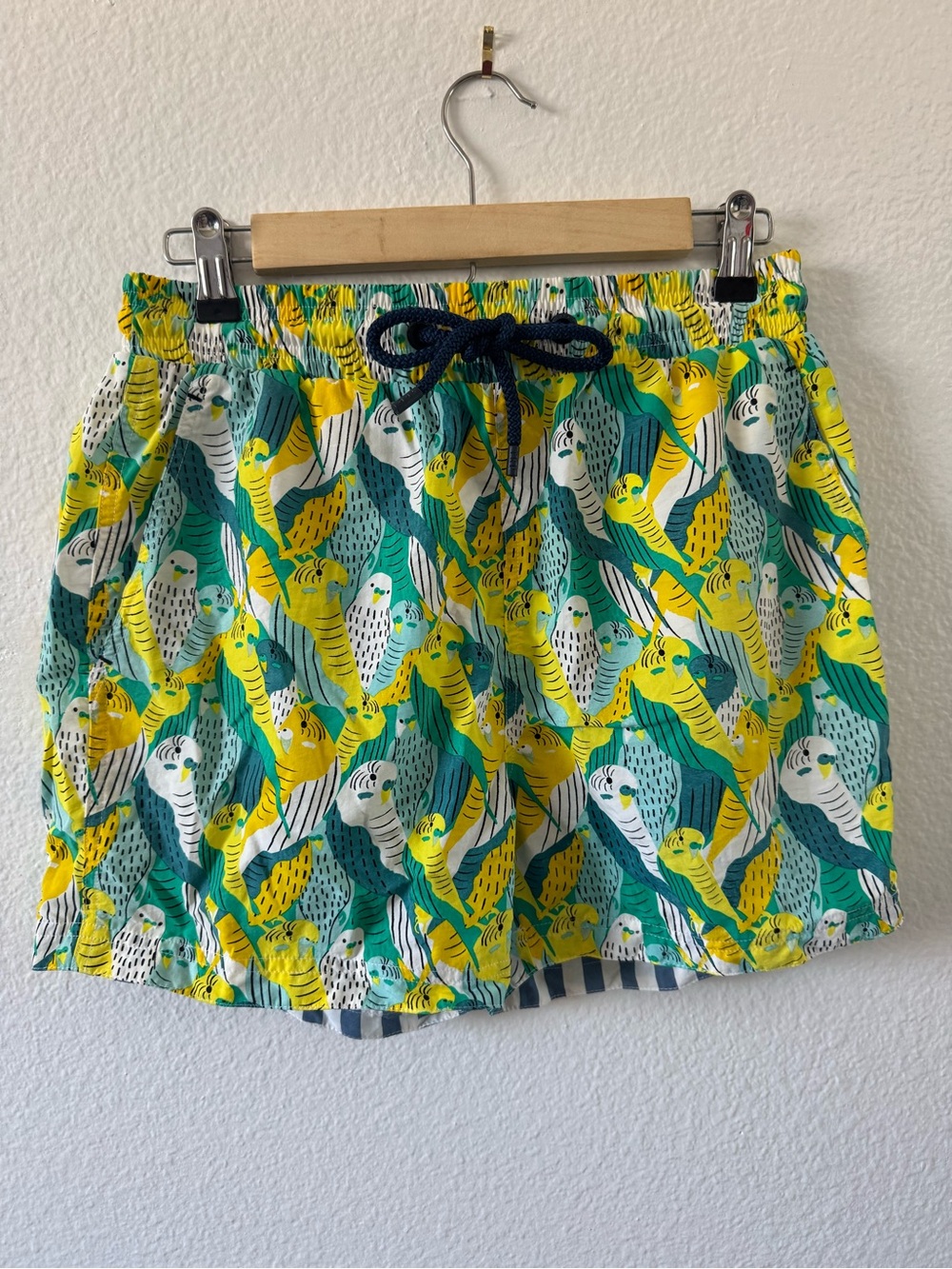 Men's Yellow & Green Parrot Print Swim Trunks